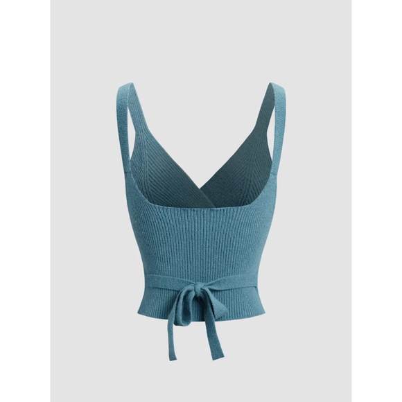 COMMENSE Teal Knit Wrap V-Neck Crop Top Size M - Picture 3 of 14